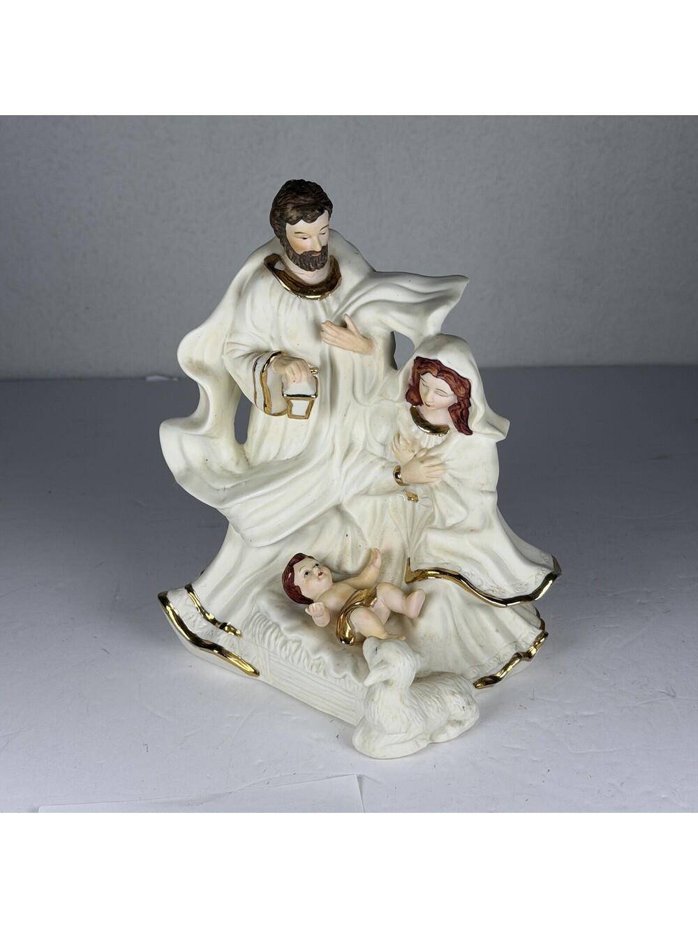 Vintage Enesco Porcelain Nativity Figurine Holy Family Gold Trim S-12